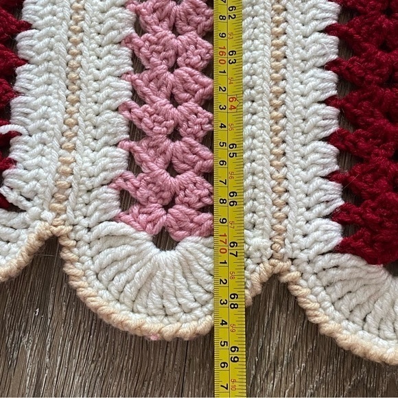Afghan Blanket Homemade Grannycore Throw Pink White Red - Picture 7 of 12